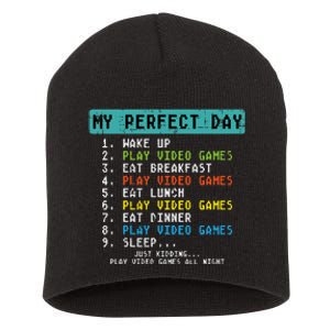 My Perfect Day Play Video Games Funny Gamer Short Acrylic Beanie