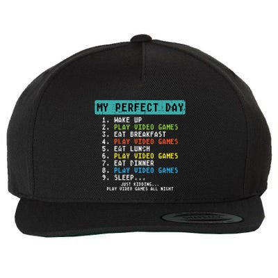 My Perfect Day Play Video Games Funny Gamer Wool Snapback Cap