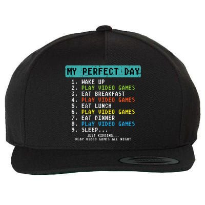 My Perfect Day Play Video Games Funny Gamer Wool Snapback Cap