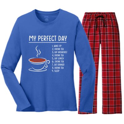 My Perfect Day Tea Cute Gift Women's Long Sleeve Flannel Pajama Set 