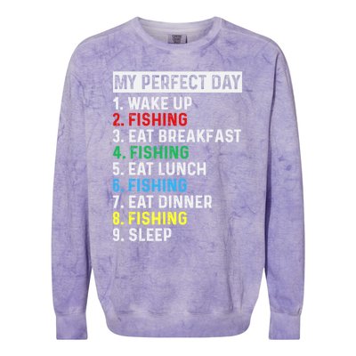 My Perfect Day Fishing Tee Gift Colorblast Crewneck Sweatshirt