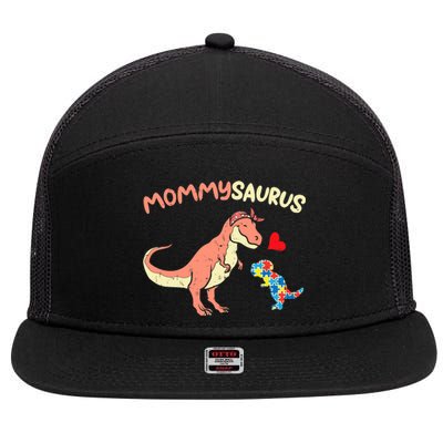 Mommysaurus Puzzle Dinosaur Autism Awareness Mom Mama 7 Panel Mesh Trucker Snapback Hat