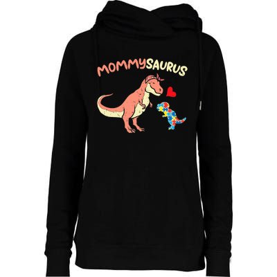 Mommysaurus Puzzle Dinosaur Autism Awareness Mom Mama Womens Funnel Neck Pullover Hood