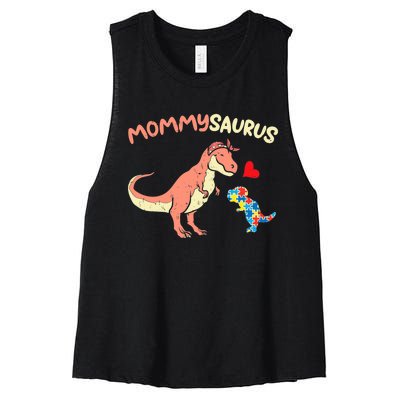 Mommysaurus Puzzle Dinosaur Autism Awareness Mom Mama Women's Racerback Cropped Tank