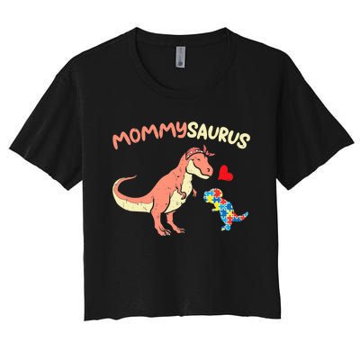 Mommysaurus Puzzle Dinosaur Autism Awareness Mom Mama Women's Crop Top Tee