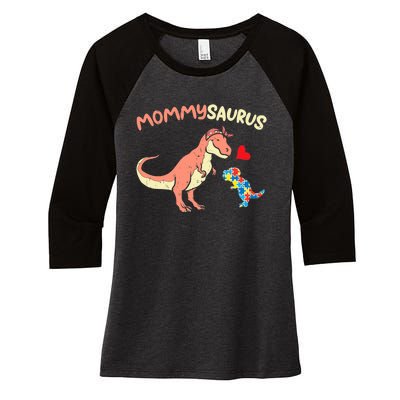 Mommysaurus Puzzle Dinosaur Autism Awareness Mom Mama Women's Tri-Blend 3/4-Sleeve Raglan Shirt