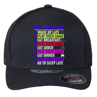 My Perfect Day Gamer Gift Flexfit Unipanel Trucker Cap