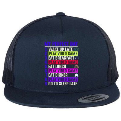 My Perfect Day Gamer Gift Flat Bill Trucker Hat