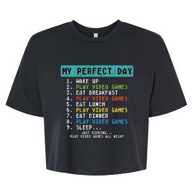 My Perfect Day Play Video Games Funny Gamer Bella+Canvas Jersey Crop Tee