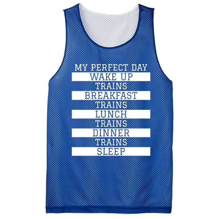 'My Perfect Day' Trains Gift Funny Locomotive Train Lover Gift Mesh Reversible Basketball Jersey Tank