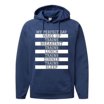 'My Perfect Day' Trains Gift Funny Locomotive Train Lover Gift Performance Fleece Hoodie