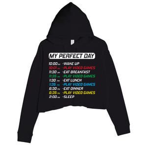 My Perfect Day Video Games Funny Gamer Crop Fleece Hoodie