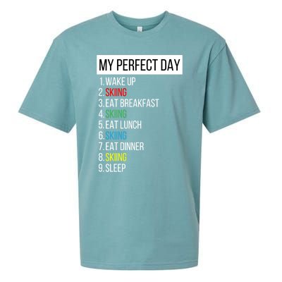 My Perfect Day Skiing Funny Gift Sueded Cloud Jersey T-Shirt