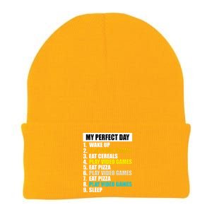 My Perfect Day Play Video Games Eat Pizza Cool Gamer Gaming Gift Knit Cap Winter Beanie