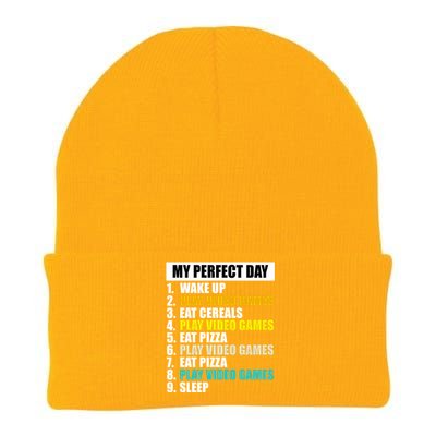 My Perfect Day Play Video Games Eat Pizza Cool Gamer Gaming Gift Knit Cap Winter Beanie