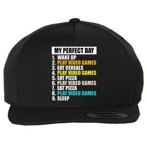 My Perfect Day Play Video Games Eat Pizza Cool Gamer Gaming Gift Wool Snapback Cap