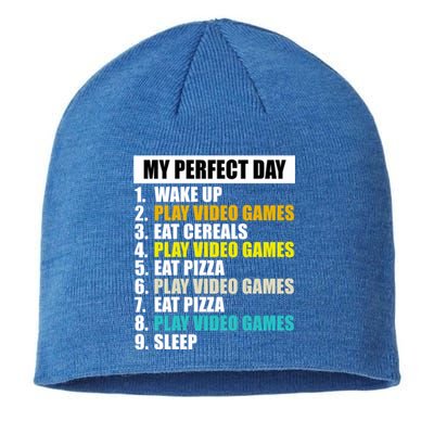 My Perfect Day Play Video Games Eat Pizza Cool Gamer Gaming Gift Sustainable Beanie