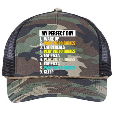 My Perfect Day Play Video Games Eat Pizza Cool Gamer Gaming Gift Retro Rope Trucker Hat Cap