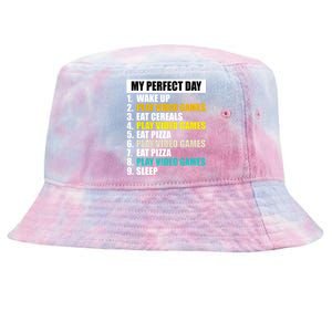 My Perfect Day Play Video Games Eat Pizza Cool Gamer Gaming Gift Tie-Dyed Bucket Hat