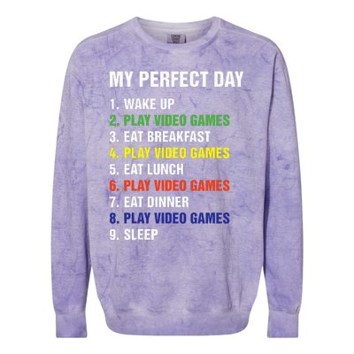 My Perfect Day Gaming Video Gamer Gifts Colorblast Crewneck Sweatshirt