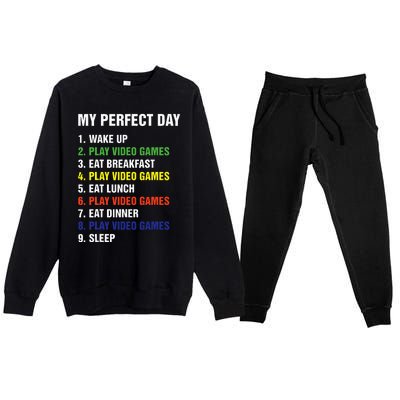 My Perfect Day Gaming Video Gamer Gifts Premium Crewneck Sweatsuit Set