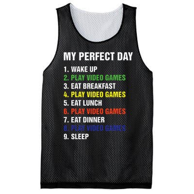 My Perfect Day Gaming Video Gamer Gifts Mesh Reversible Basketball Jersey Tank