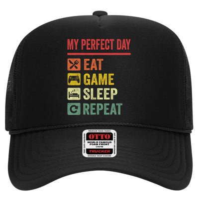 My Perfect Day Video Games Funny Cool Gamer Tee Gift High Crown Mesh Back Trucker Hat