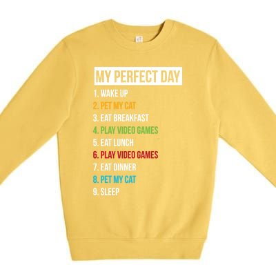 My Perfect Day Video Games And Cats Gift Premium Crewneck Sweatshirt