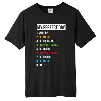 My Perfect Day Video Games And Cats Gift Tall Fusion ChromaSoft Performance T-Shirt