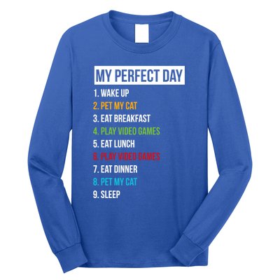 My Perfect Day Video Games And Cats Gift Long Sleeve Shirt