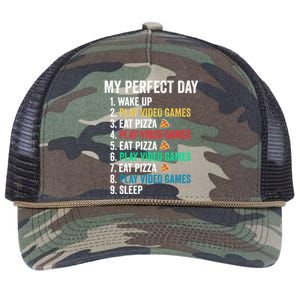 My Perfect Day Play Video Games And Eat Pizza Funny Cute Gift Retro Rope Trucker Hat Cap