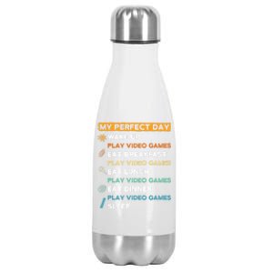 My Perfect Day Video Games For Gamers Gift Stainless Steel Insulated Water Bottle