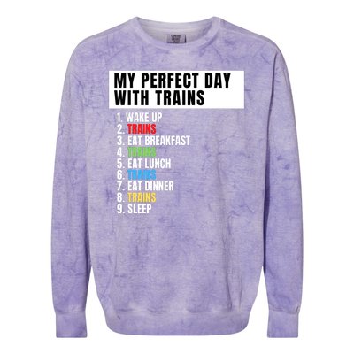 My Perfect Day Trains, Funny Locomotive & Railroad Lover Colorblast Crewneck Sweatshirt