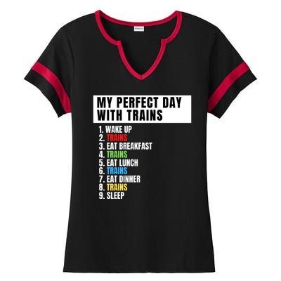 My Perfect Day Trains, Funny Locomotive & Railroad Lover Ladies Halftime Notch Neck Tee