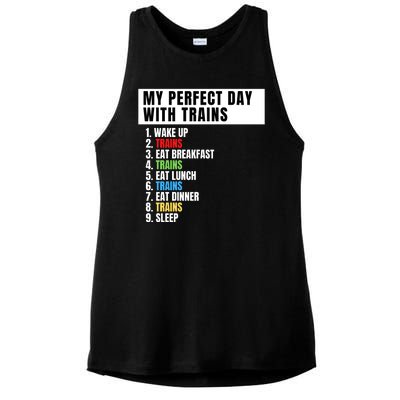 My Perfect Day Trains, Funny Locomotive & Railroad Lover Ladies PosiCharge Tri-Blend Wicking Tank