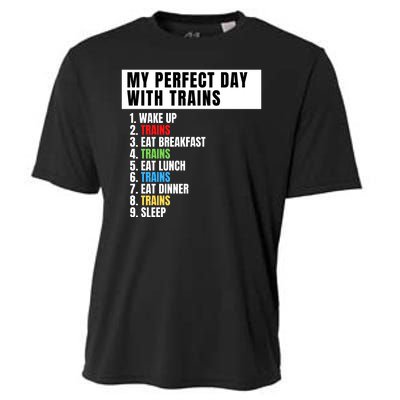 My Perfect Day Trains, Funny Locomotive & Railroad Lover Cooling Performance Crew T-Shirt