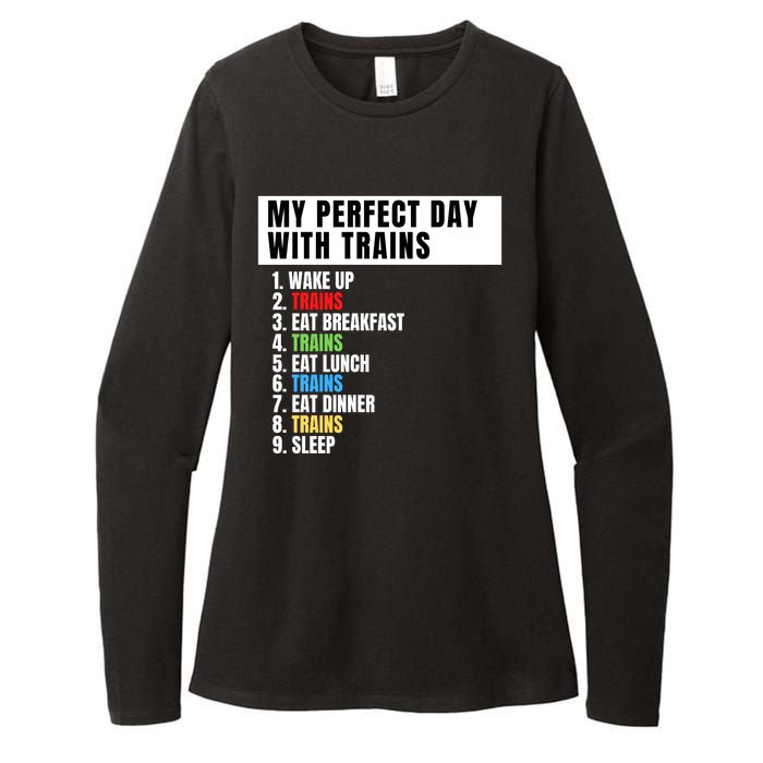 My Perfect Day Trains, Funny Locomotive & Railroad Lover Womens CVC Long Sleeve Shirt