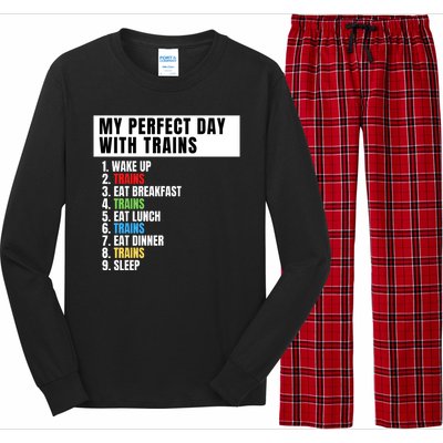 My Perfect Day Trains, Funny Locomotive & Railroad Lover Long Sleeve Pajama Set