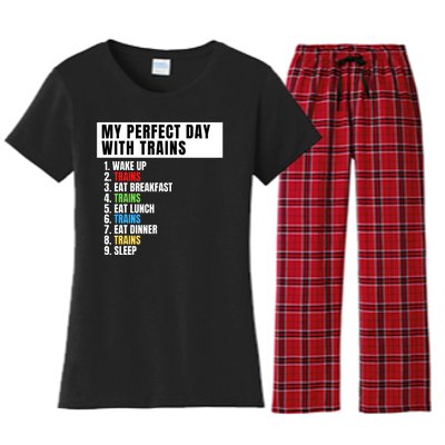 My Perfect Day Trains, Funny Locomotive & Railroad Lover Women's Flannel Pajama Set