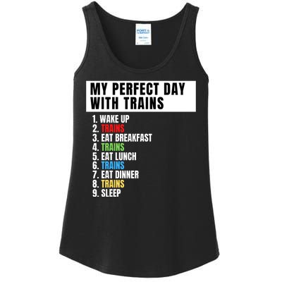 My Perfect Day Trains, Funny Locomotive & Railroad Lover Ladies Essential Tank