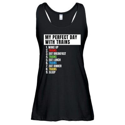 My Perfect Day Trains, Funny Locomotive & Railroad Lover Ladies Essential Flowy Tank