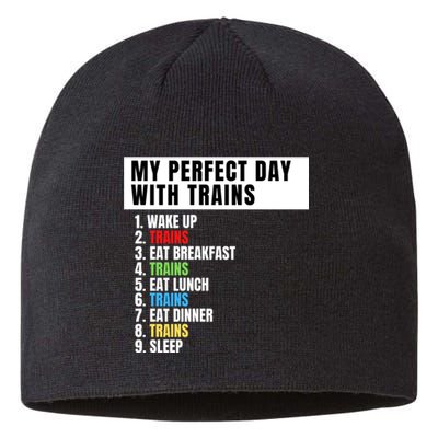 My Perfect Day Trains, Funny Locomotive & Railroad Lover Sustainable Beanie