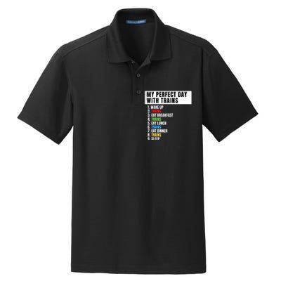 My Perfect Day Trains, Funny Locomotive & Railroad Lover Dry Zone Grid Polo