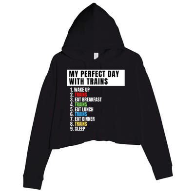 My Perfect Day Trains, Funny Locomotive & Railroad Lover Crop Fleece Hoodie