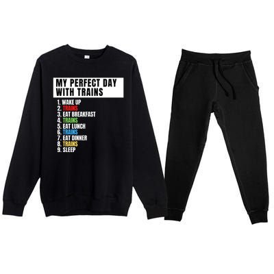 My Perfect Day Trains, Funny Locomotive & Railroad Lover Premium Crewneck Sweatsuit Set