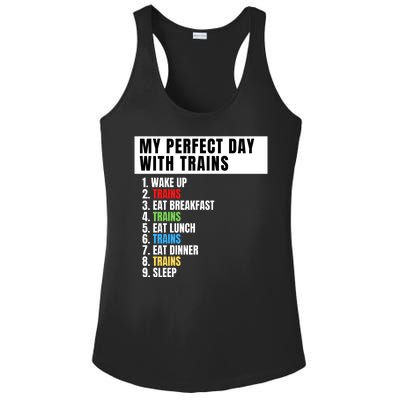 My Perfect Day Trains, Funny Locomotive & Railroad Lover Ladies PosiCharge Competitor Racerback Tank