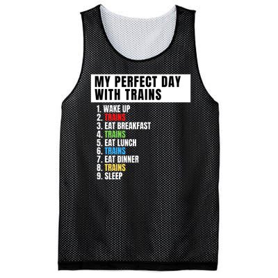 My Perfect Day Trains, Funny Locomotive & Railroad Lover Mesh Reversible Basketball Jersey Tank