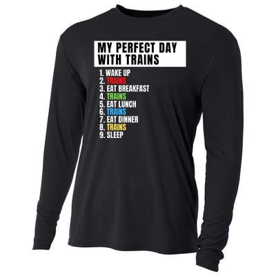 My Perfect Day Trains, Funny Locomotive & Railroad Lover Cooling Performance Long Sleeve Crew