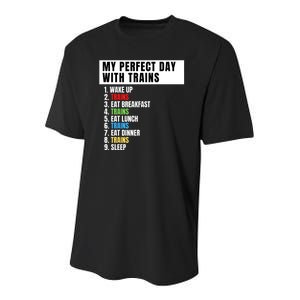 My Perfect Day Trains, Funny Locomotive & Railroad Lover Youth Performance Sprint T-Shirt