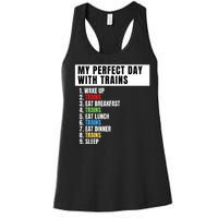 My Perfect Day Trains, Funny Locomotive & Railroad Lover Women's Racerback Tank